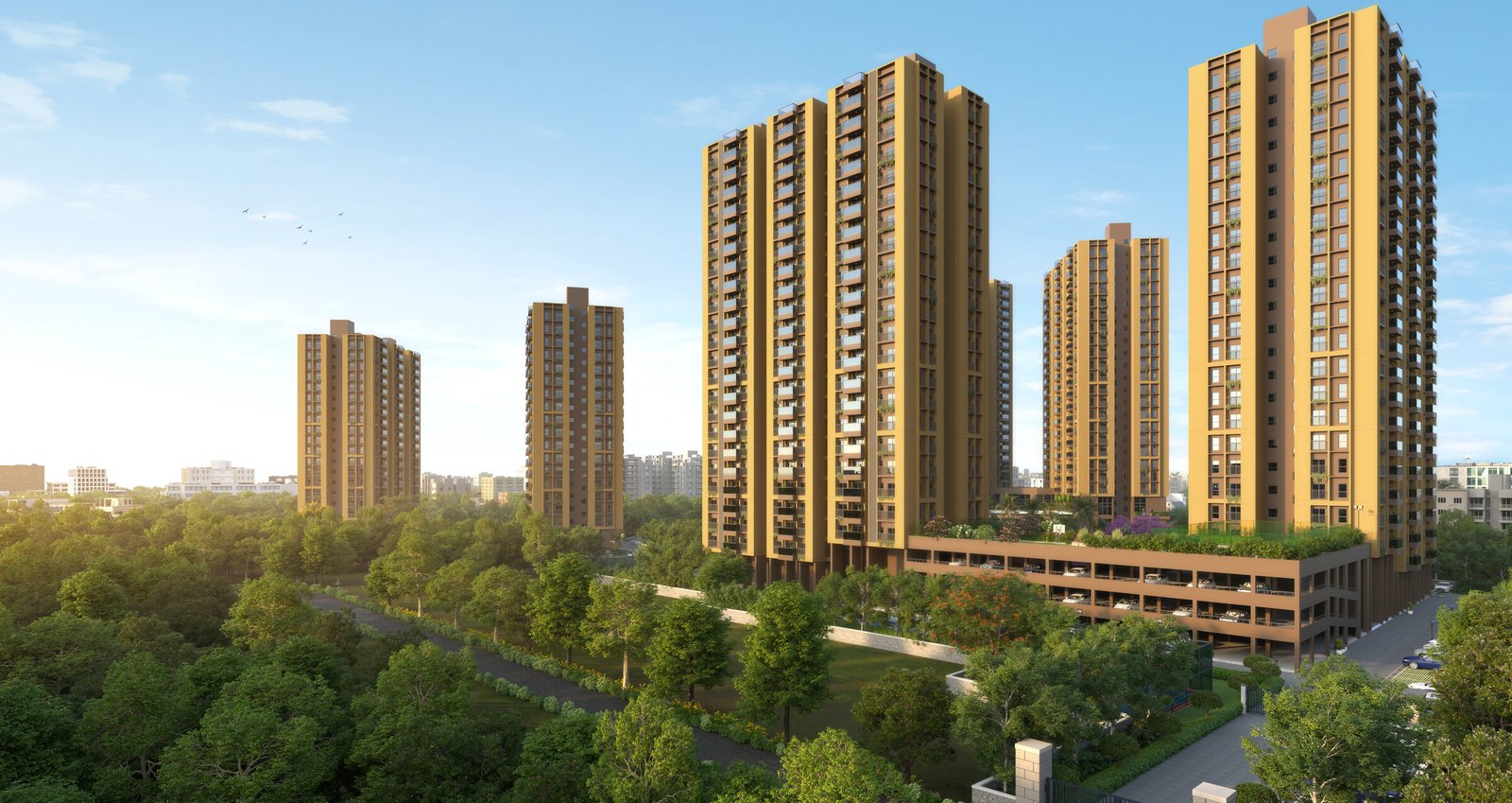 Official artistic impression of Srijan Orizon towers set within landscaped green spaces