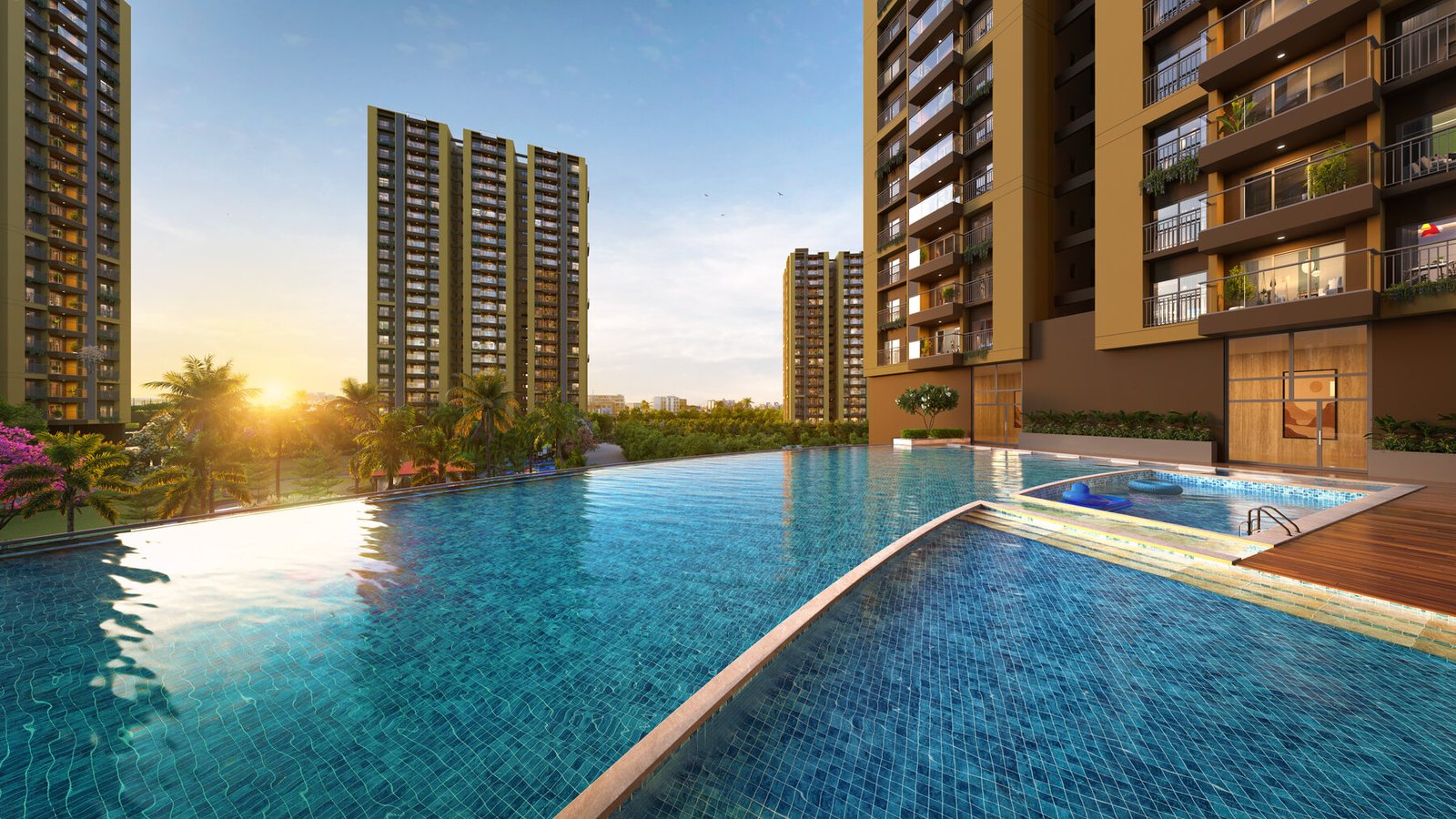 Official artistic impression of the infinity pool, jacuzzi and kids pool at Srijan Orizon