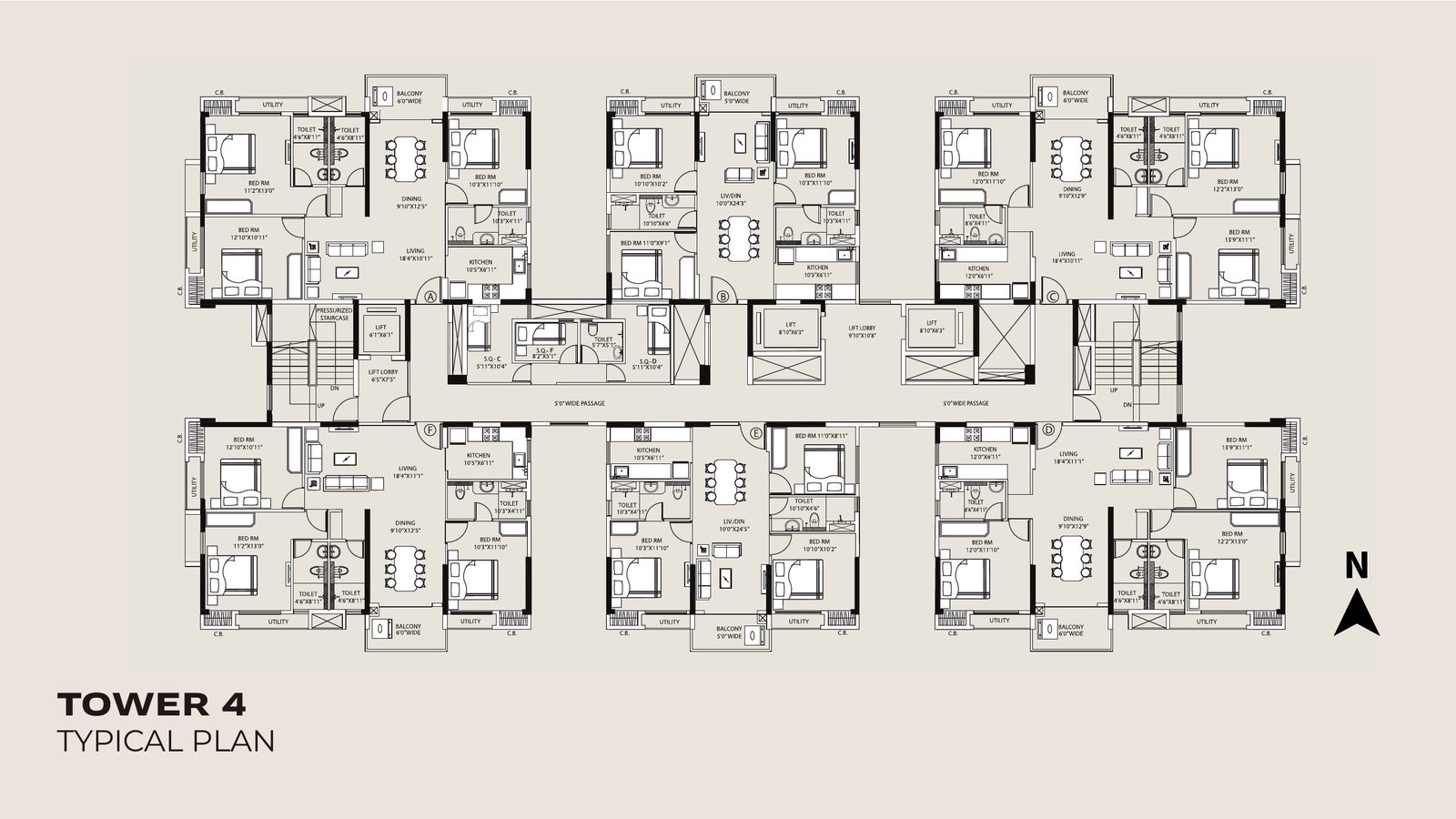 Official Tower 4 typical floor plan at Srijan Orizon